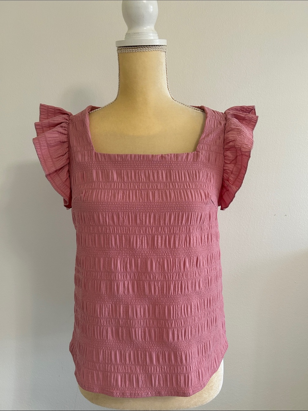 SHEIN Mauve Pink Smocked Square-Neck Ruffle Sleeve Cami